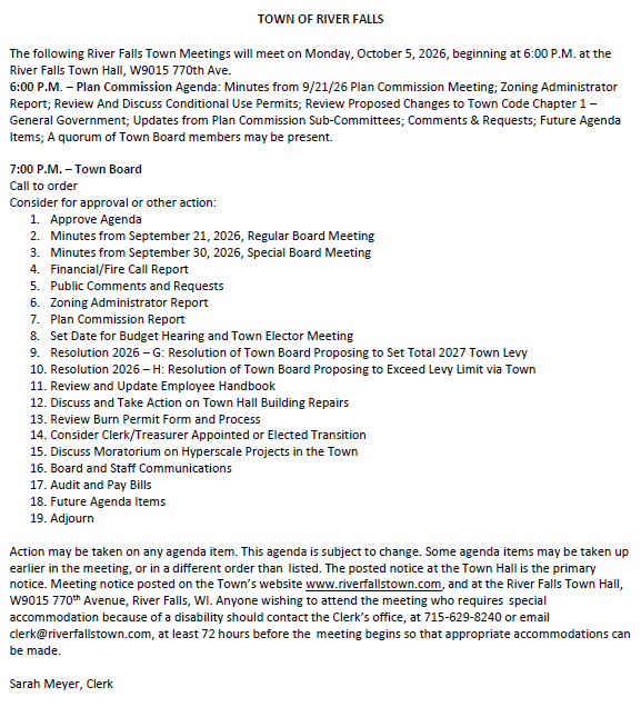 10.5.26 Plan Commission and Town Board Agendas